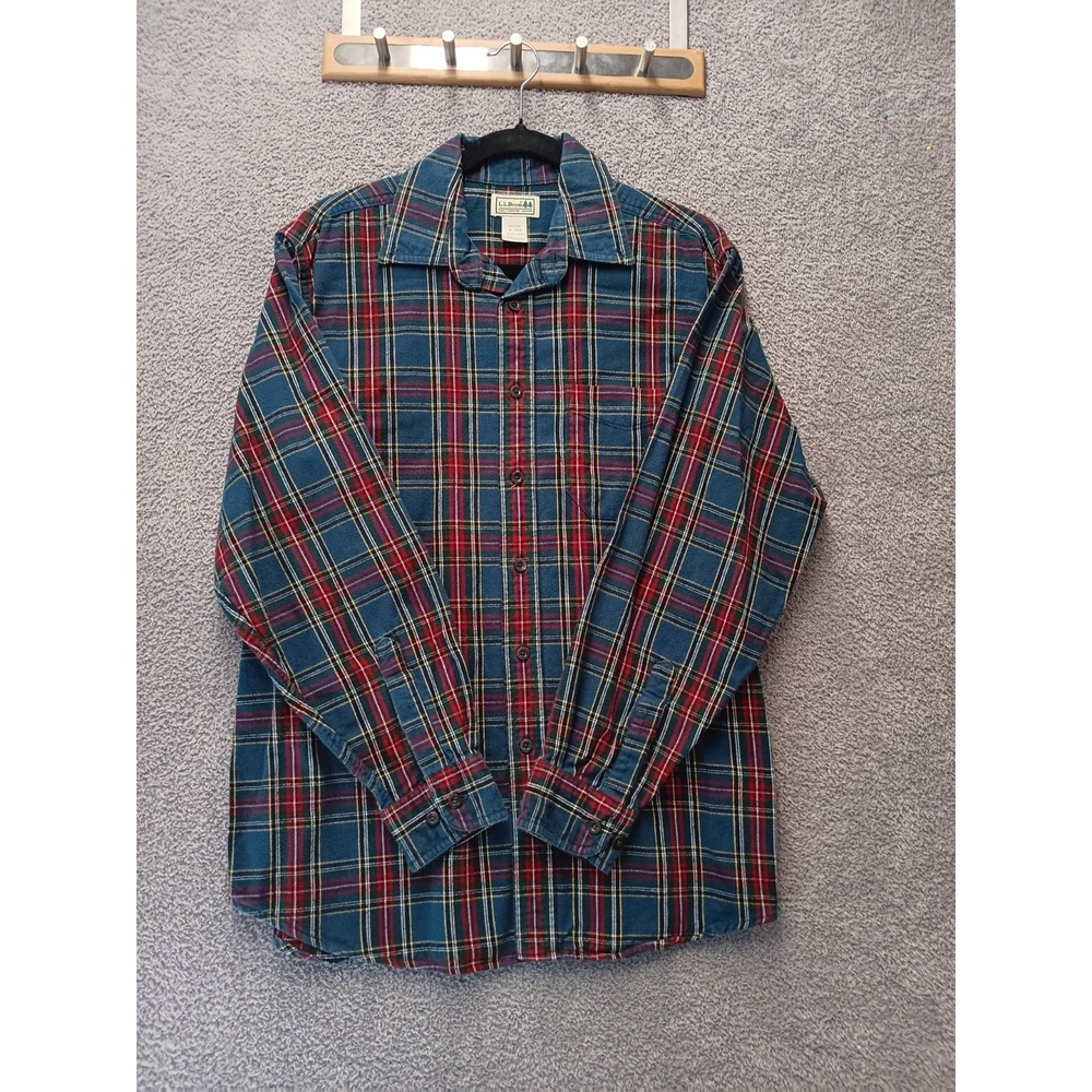 L.L. Bean Plaid Flannel Shirt Men Medium M Regular Cotton Button Up Classic
